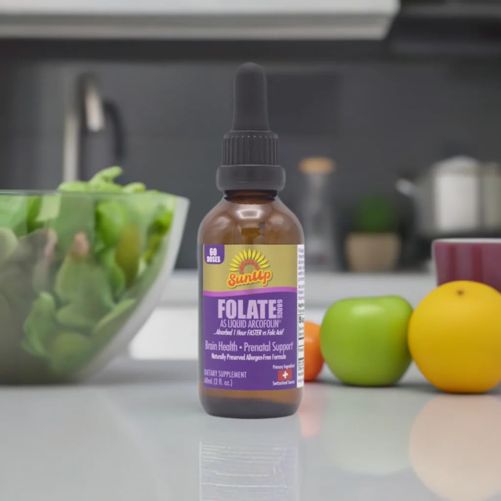 Frasco suplemento prenatal metilfolato líquido SunUp