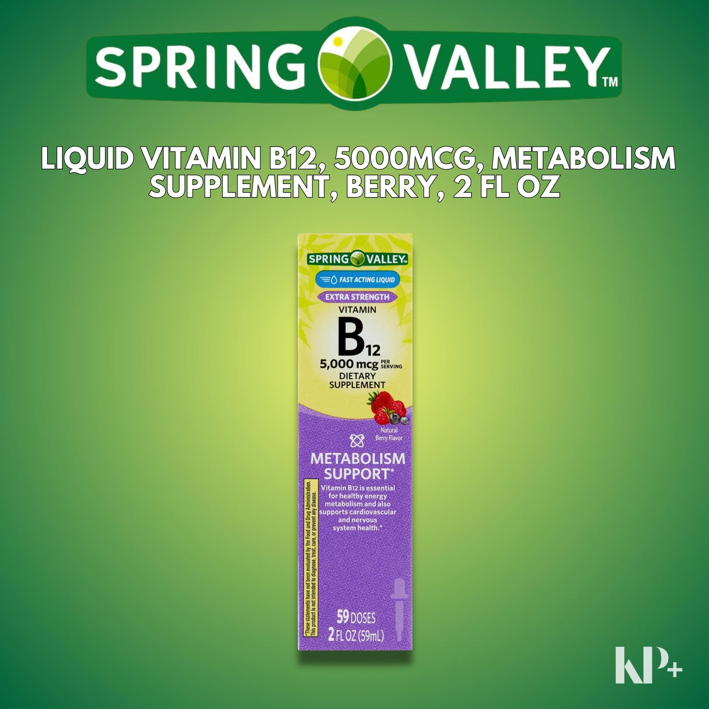 Frasco suplemento vitamina B12 líquida KP+ 2 fl oz