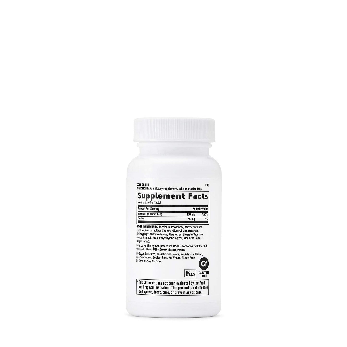 Frasco suplemento vitamina b2 100 tabletas GNC
