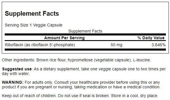 Frasco suplemento vitamina B2 riboflavina-5-fosfato Swanson 60 cápsulas