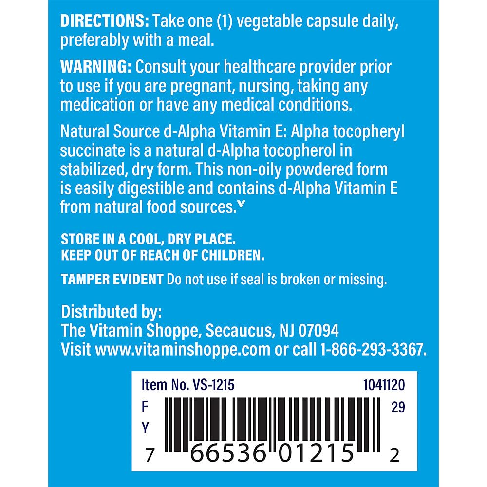 Frasco suplemento vitamina E 400 IU The Vitamin Shoppe