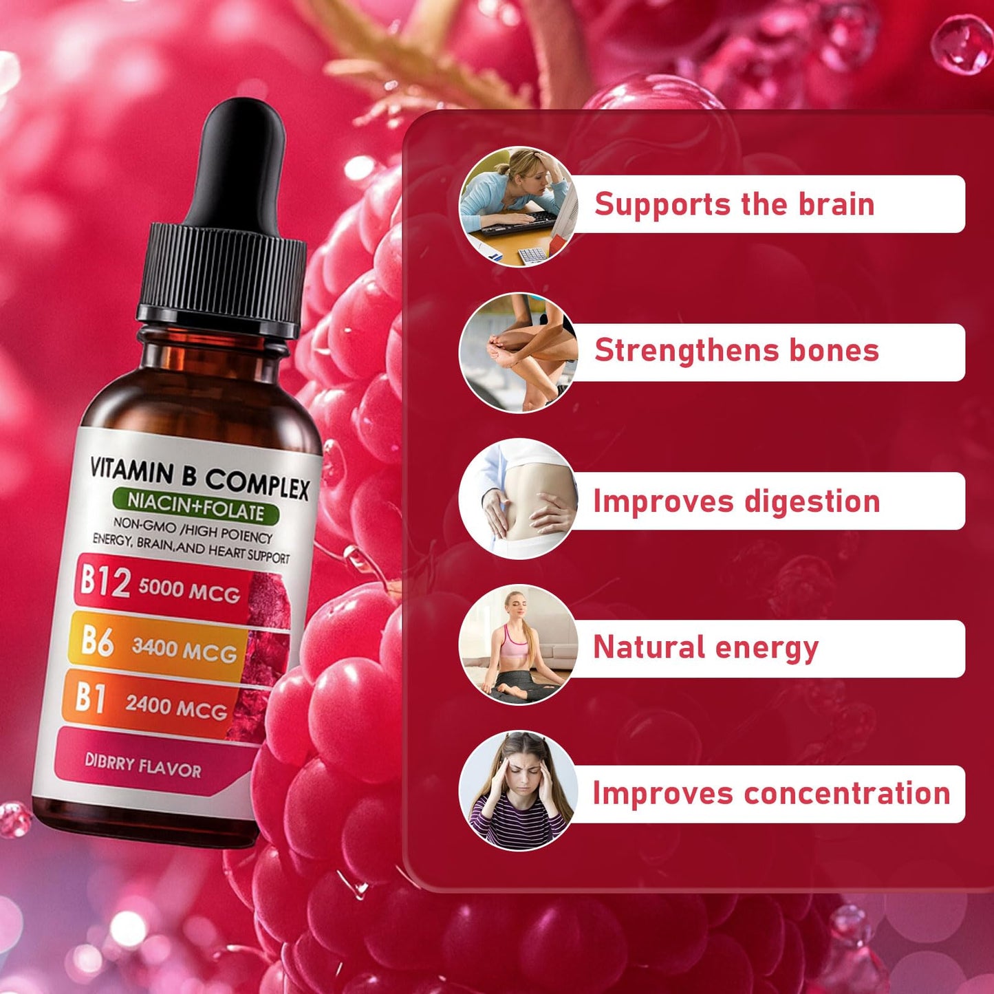 Frasco con suplemento vitamínico líquido sublingual pucges