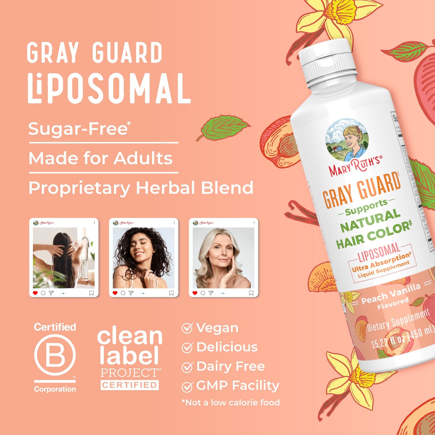 Frasco suplemento vitamínico MaryRuth Organics liposomal cabello