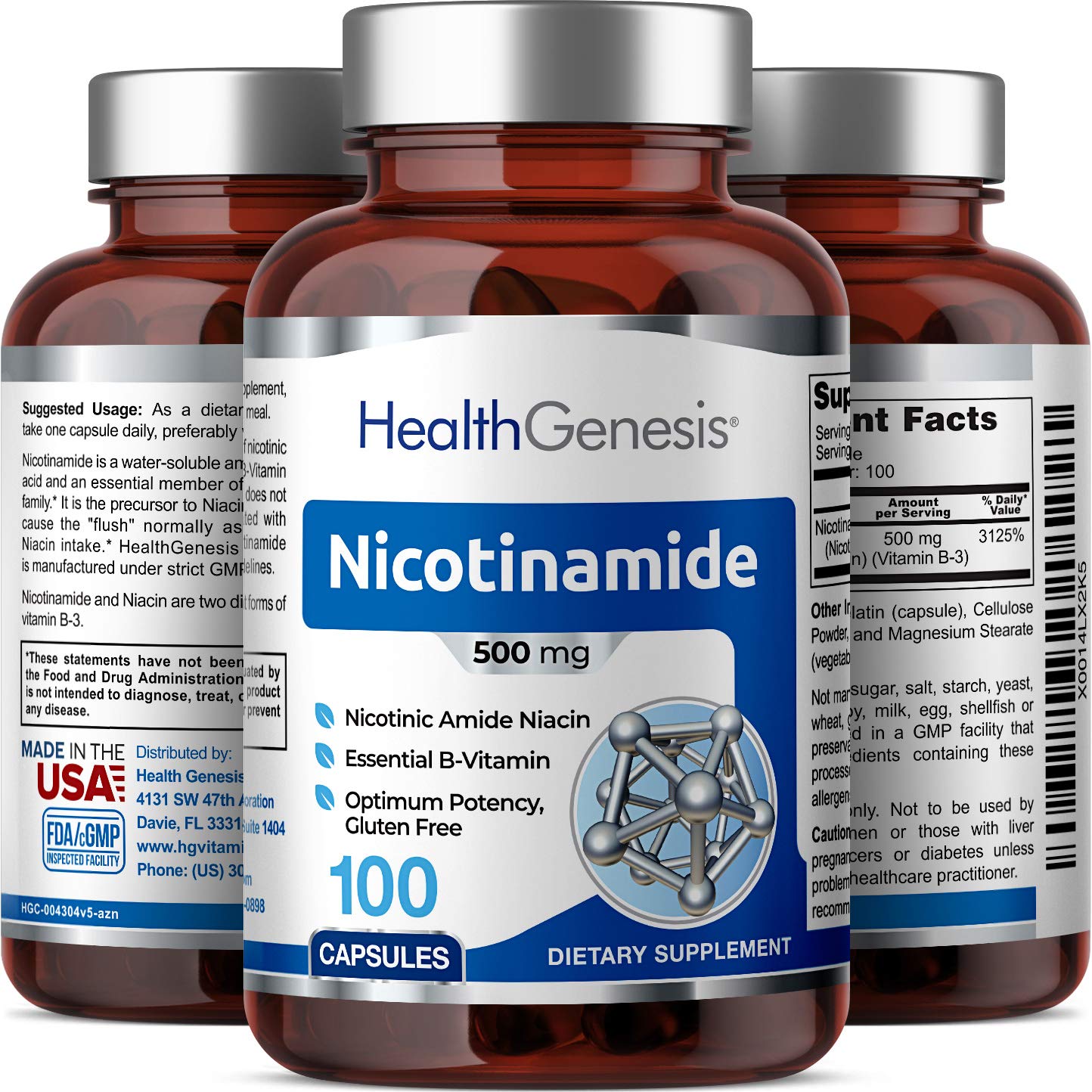 Frasco suplemento Health Genesis nicotinamida piel sana