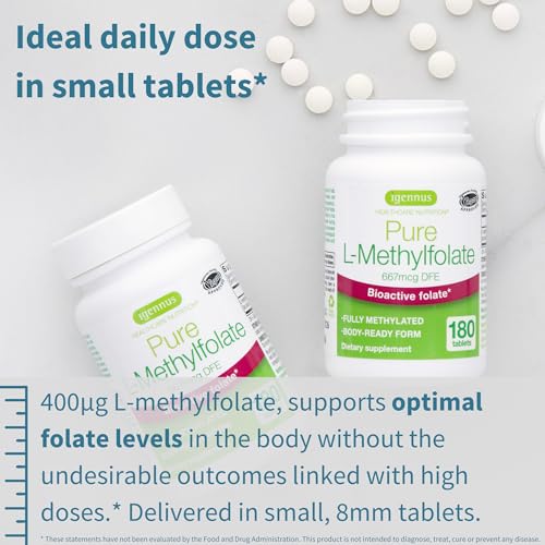Frasco y tabletas Igennus Pure Folate para salud general