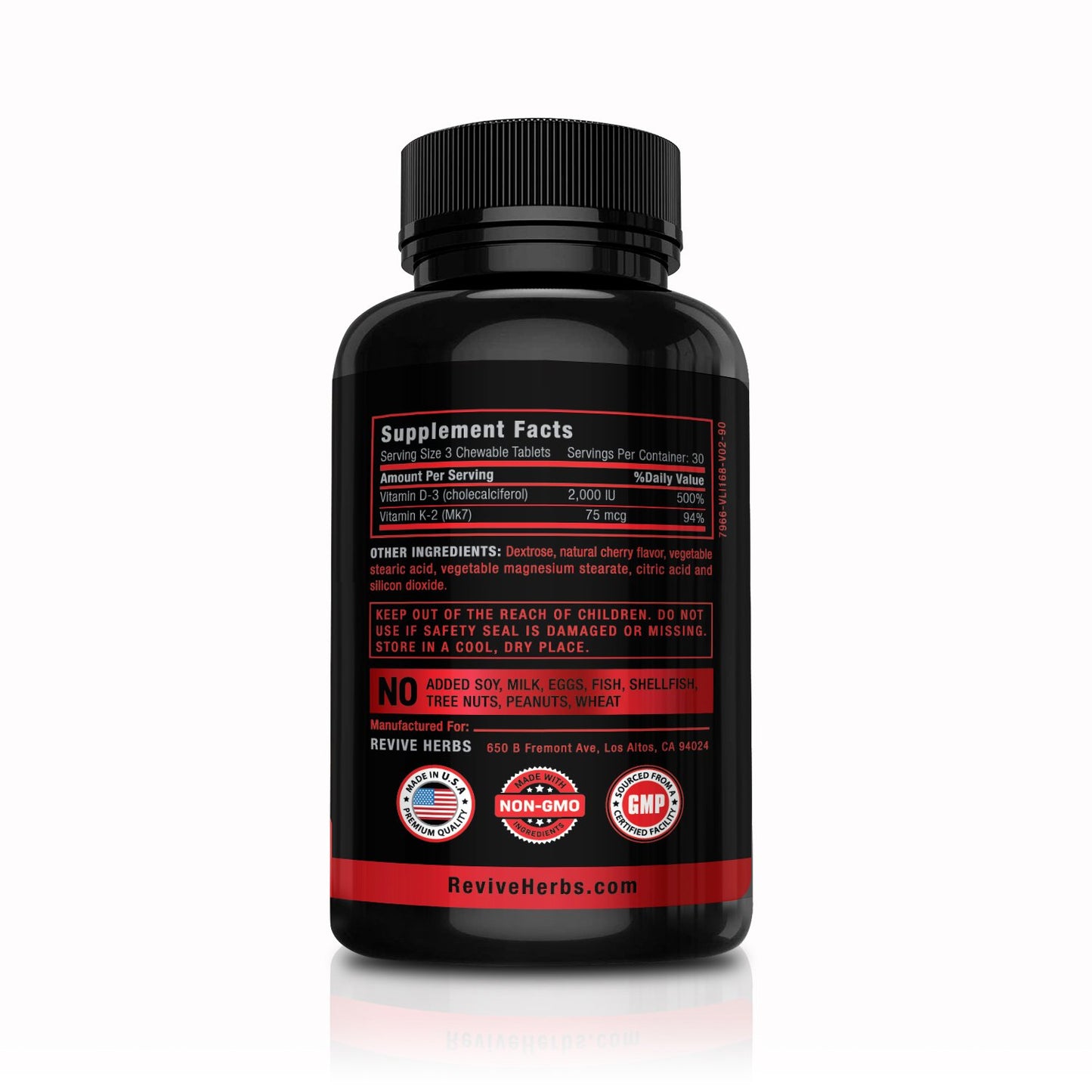 Frasco tabletas masticables vitamina k2 d3 revive herbs