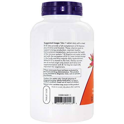 Frasco de tabletas NOW Foods B-50 complejo b para energía