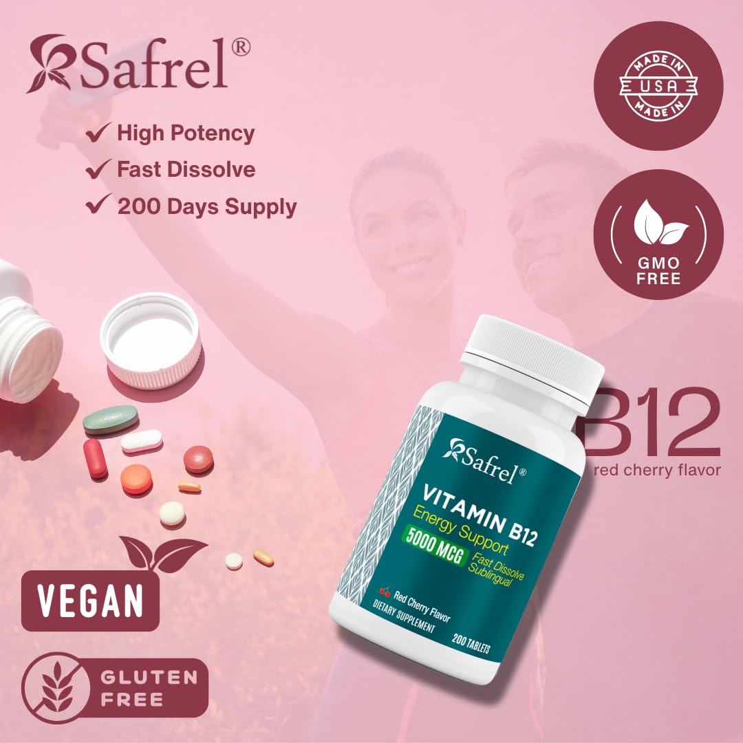 Frasco de tabletas vitamina b12 200 unidades Safrel