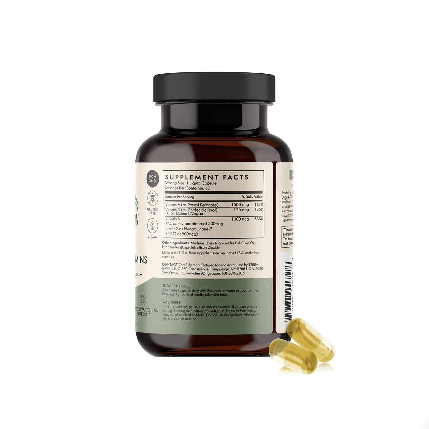 frasco Terra Origin ADK vitaminas alta potencia 60 cápsulas
