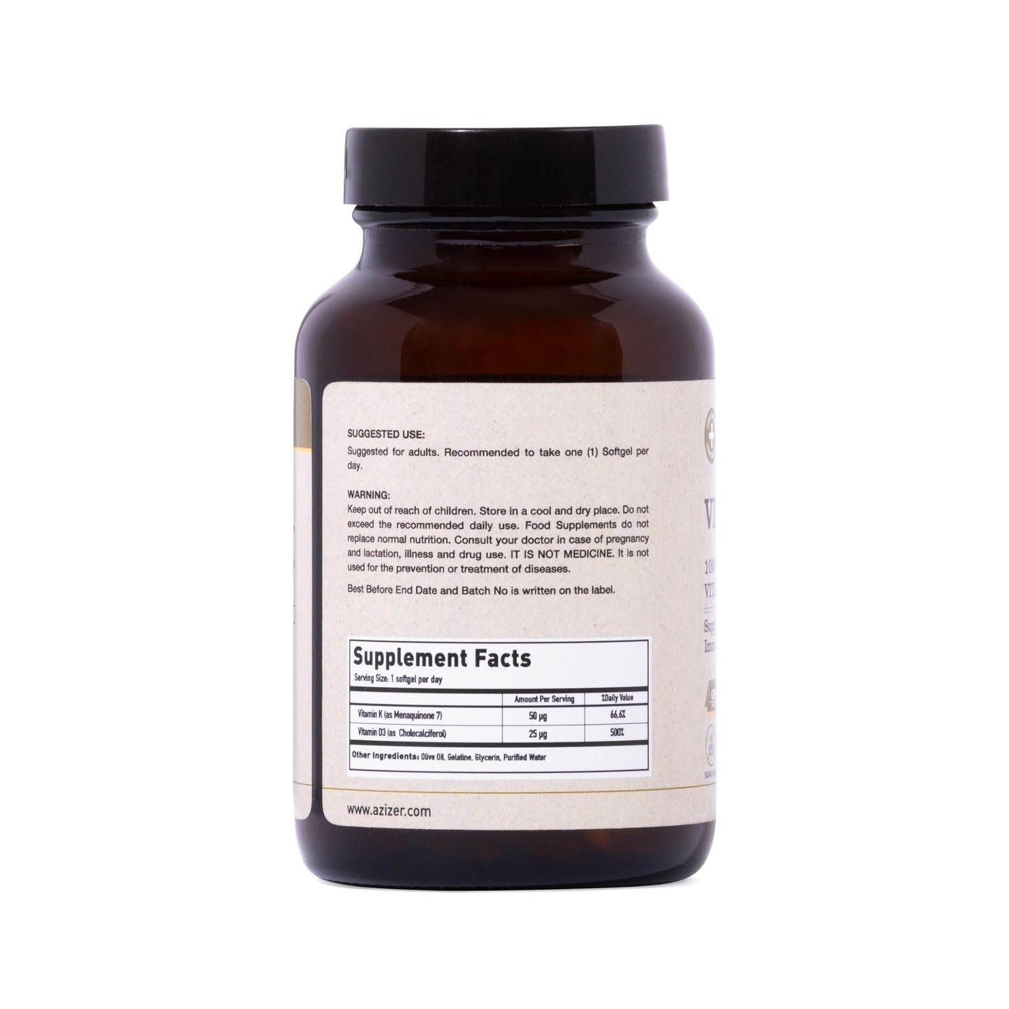 Frasco U-MORE vitamina d3 y k2 para salud ósea e inmunidad