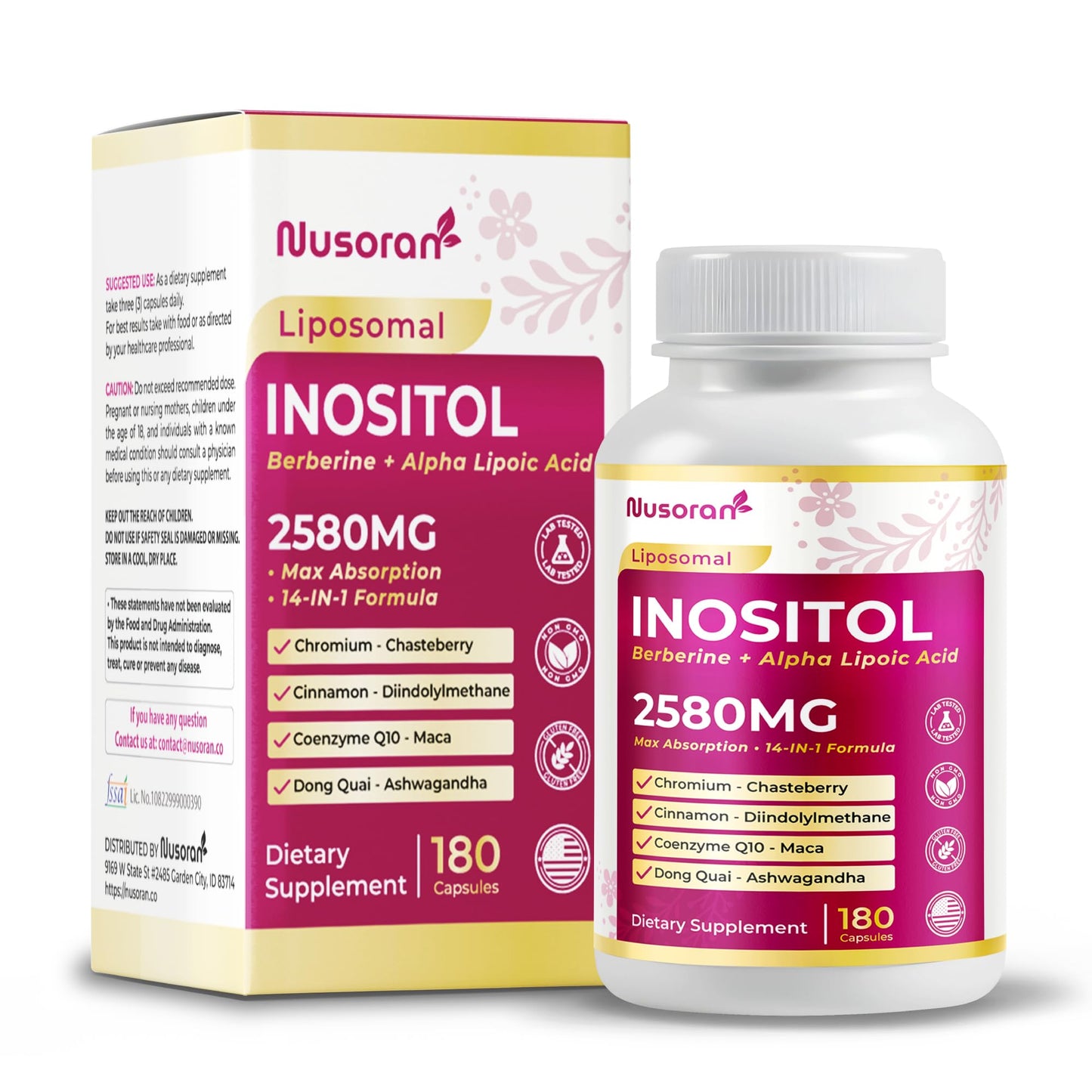 Frasco de Ultra Inositol 2580mg Nurosan 180 cápsulas