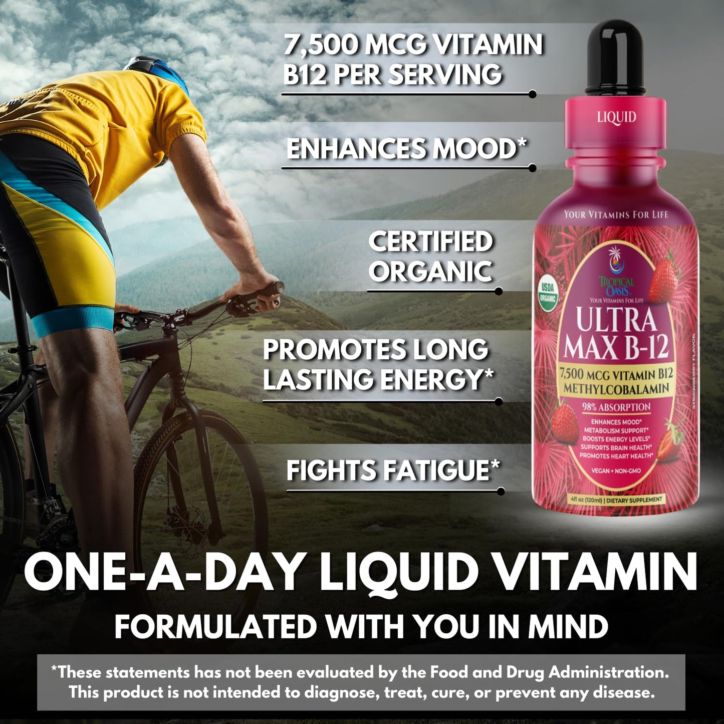 Frasco Ultra Max B12 líquida sabor fresa 4oz