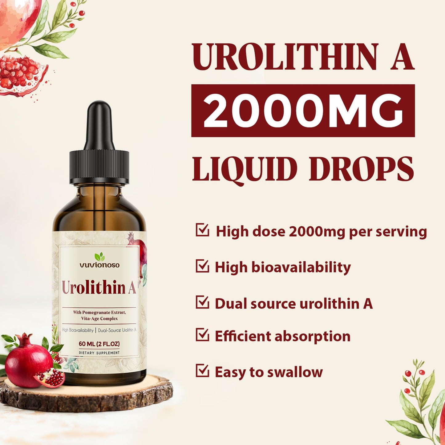 Frasco de urolitina A 60ml ViveSano fórmula líquida