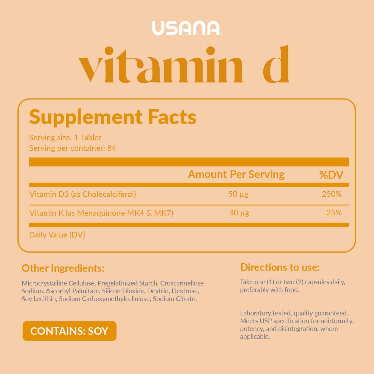 Frasco USANA vitamina d máxima fuerza 2000 ui 84 tabletas