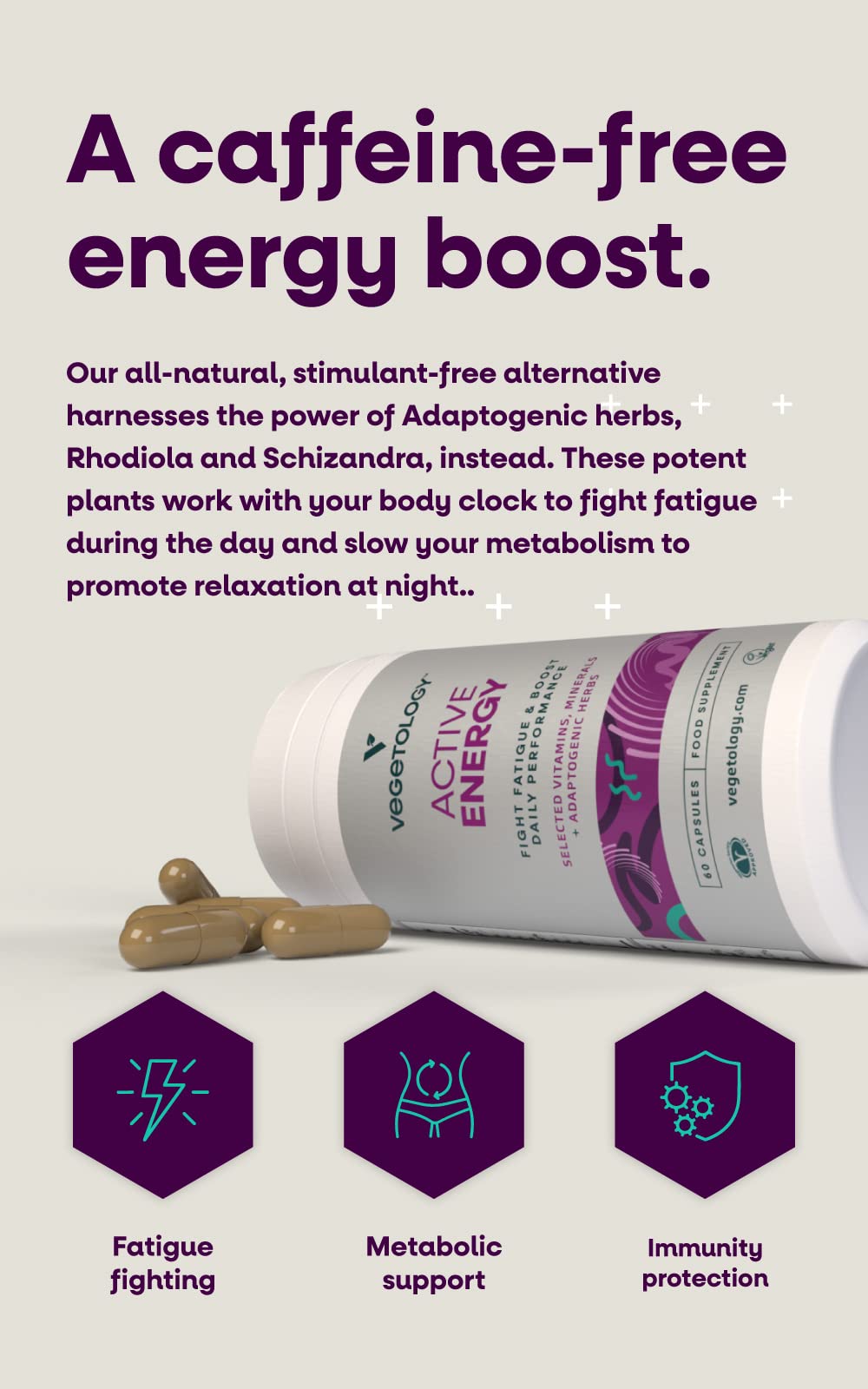Frasco VEGETOLOGY vitaminas energéticas con hierbas adaptógenas