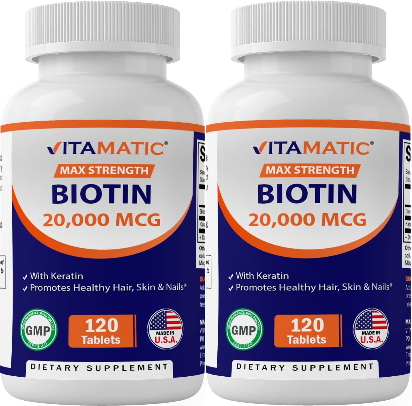 Frasco Vitamatic biotina alta potencia con queratina 240 tabletas