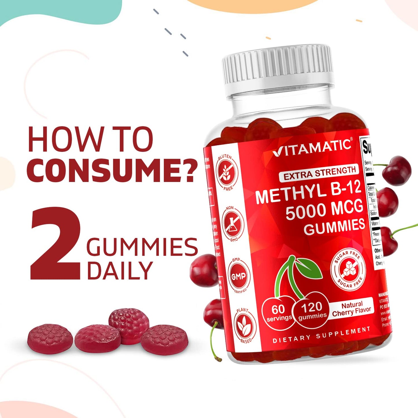 Frasco Vitamatic Vitaminas B12 gummies soporte metabolismo