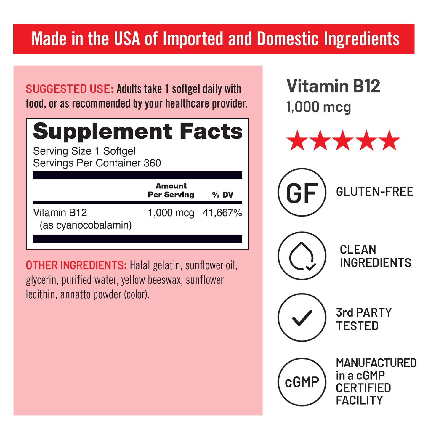 Frasco Vitamin B12 NatureWise y cápsulas