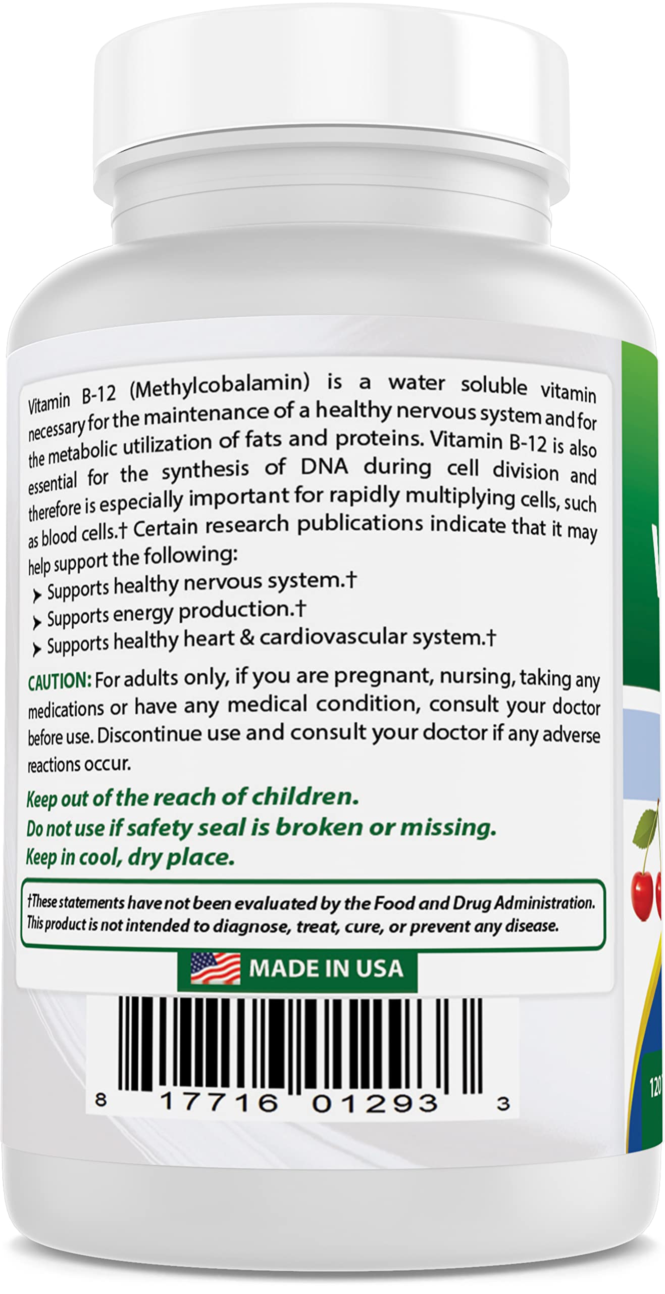Frasco de vitamina B-12 alta potencia con 120 tabletas Best Naturals