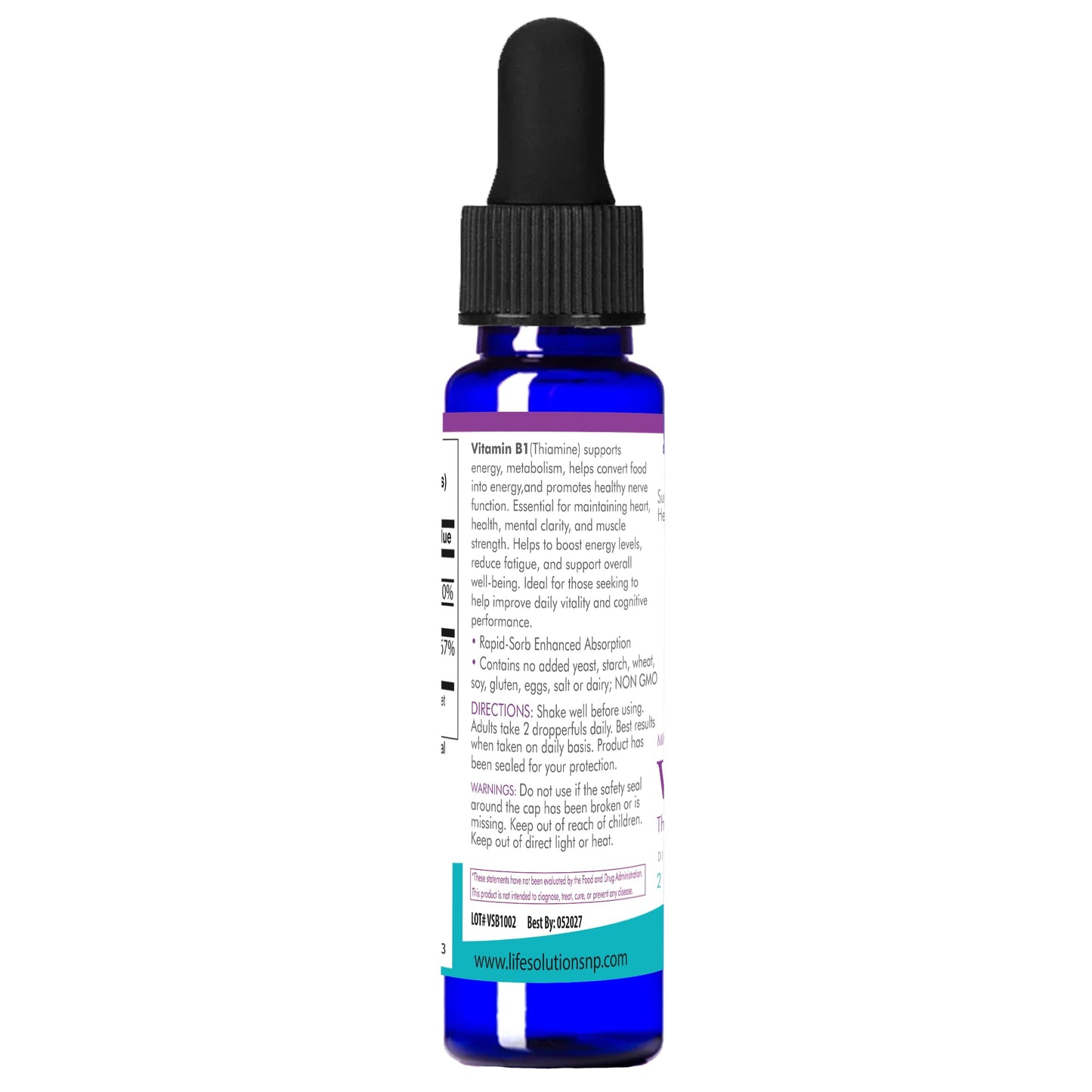 Frasco vitamina b1 líquido natural Life Solutions azul