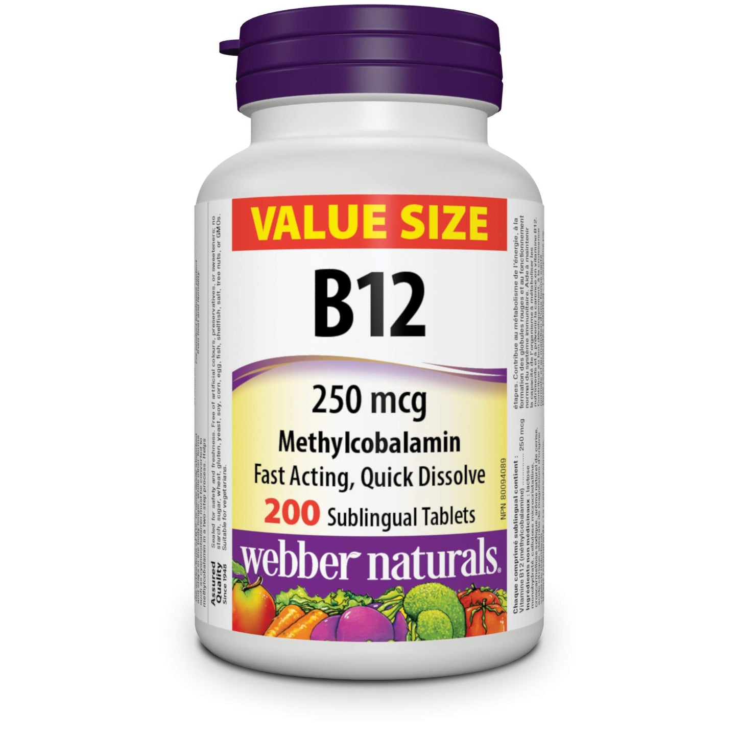 Frasco vitamina B12 Webber Naturals 200 tabletas sublinguales