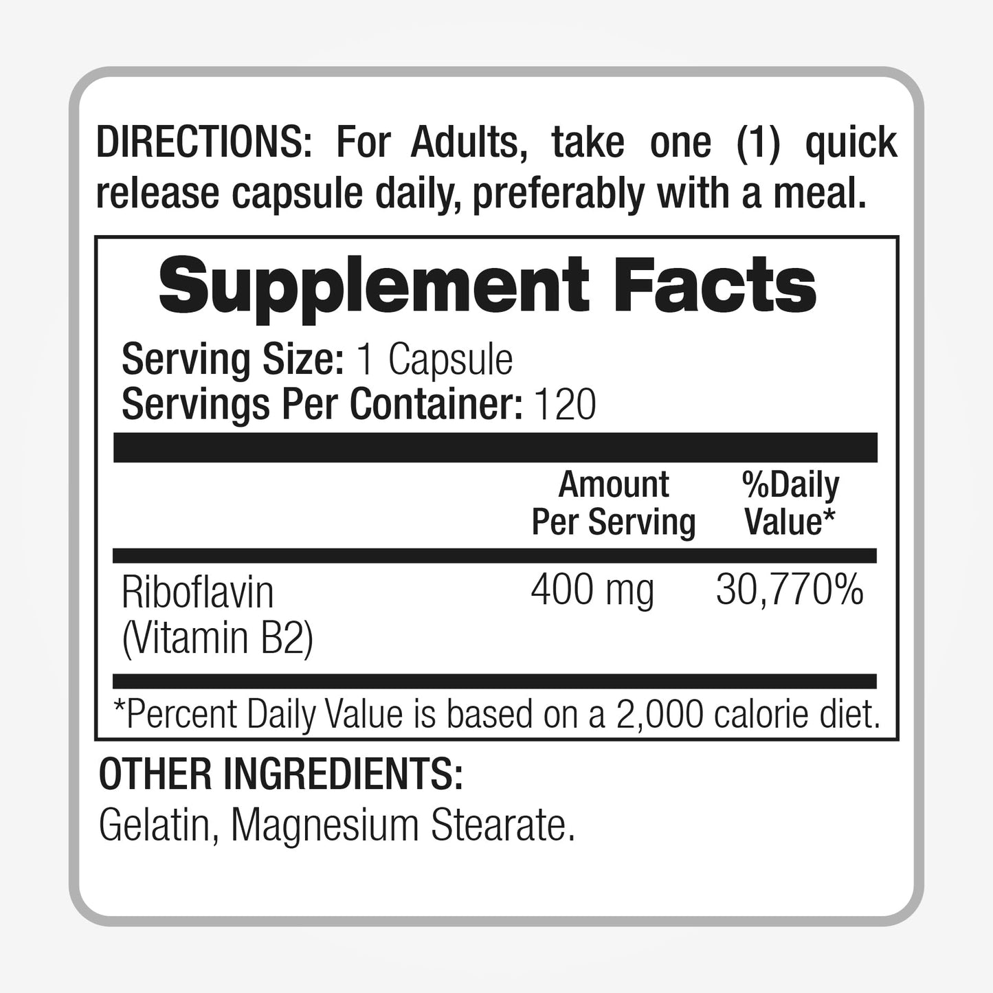 Frasco vitamina B2 400 mg Fito Medic para salud y energía