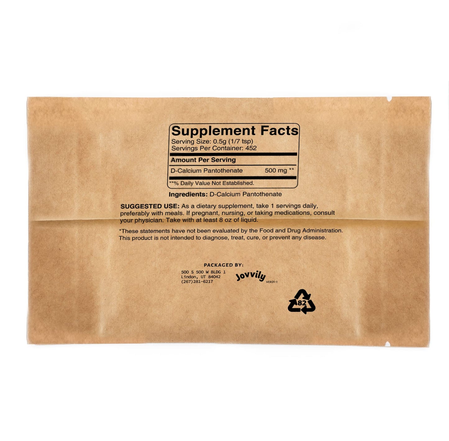 Frasco de vitamina B5 ácido pantoténico Jovvily