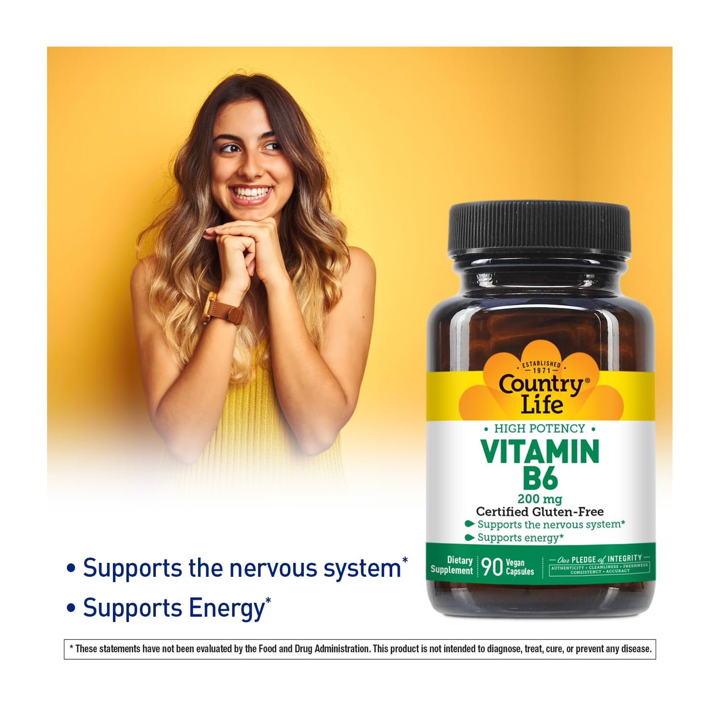Frasco Vitamina B6 Country Life alta potencia 200mg
