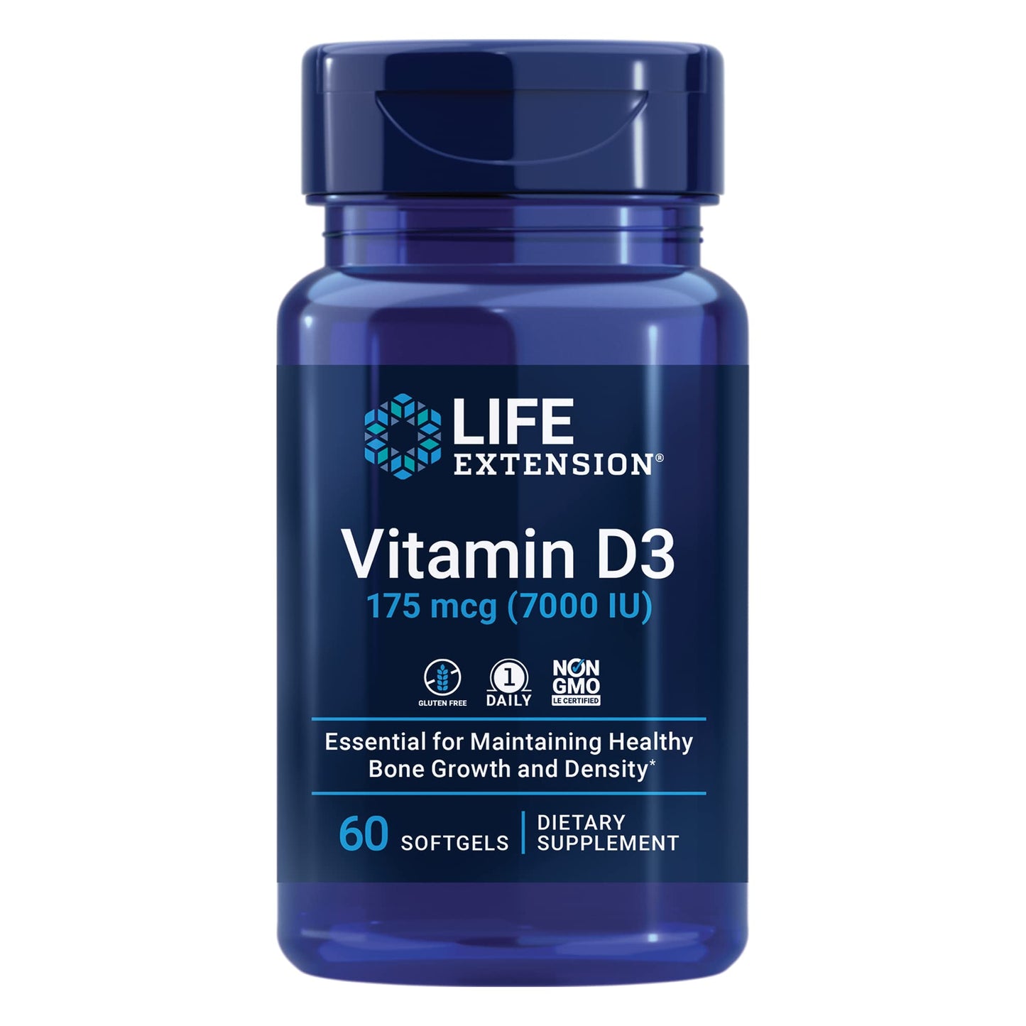 Frasco Vitamina D3 7000 UI Life Extension 60 cápsulas