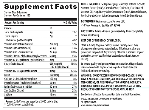 Frasco de vitaminas Amazon Basics etiqueta trasera detallada