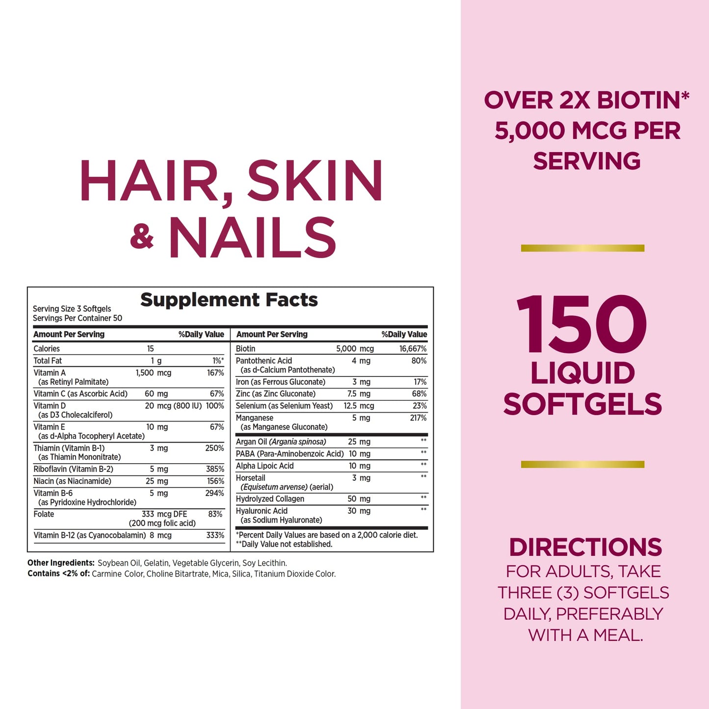 Frasco vitaminas cabello piel uñas Nature's Bounty 150 softgels