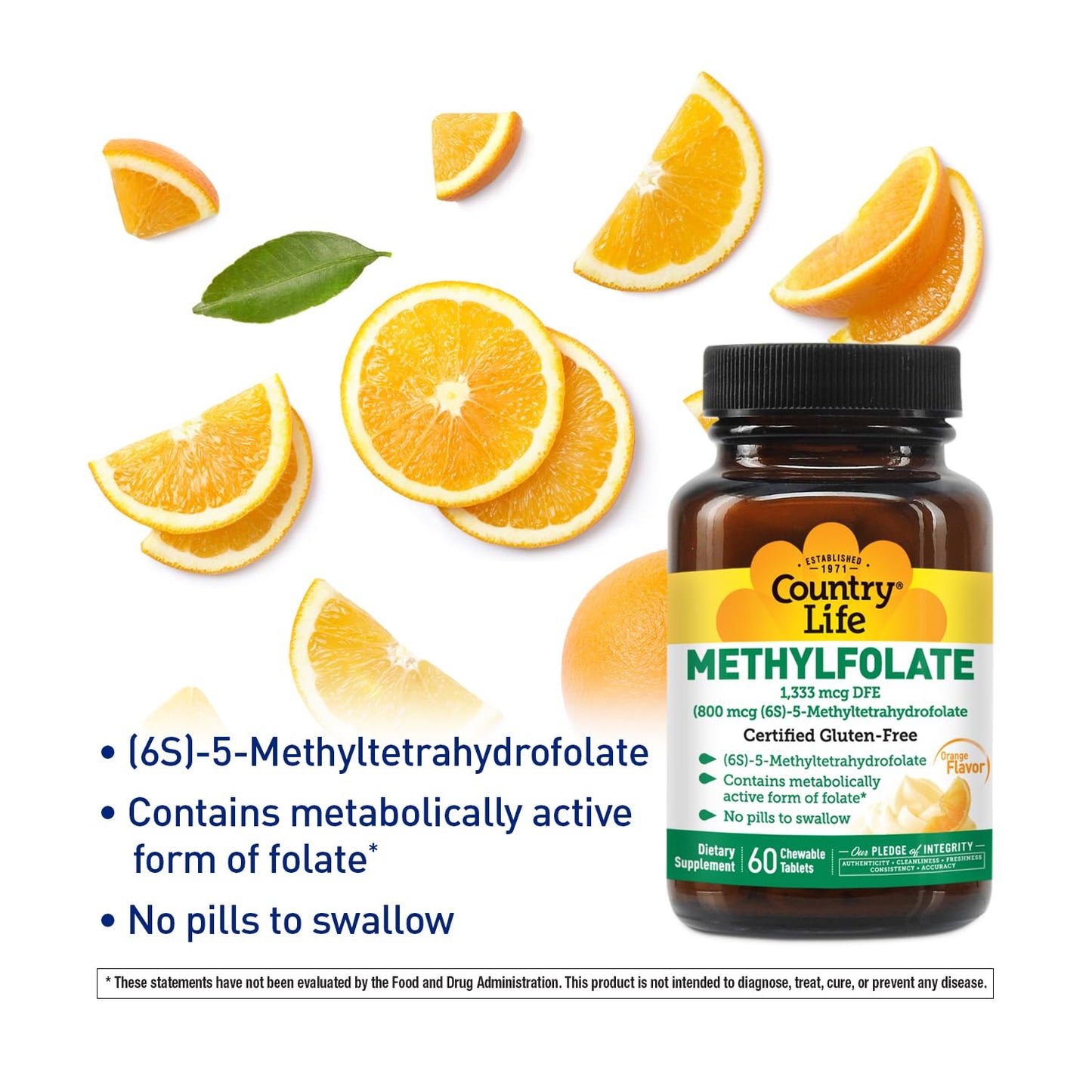 Frasco de vitaminas Country Life methylfolate y B12