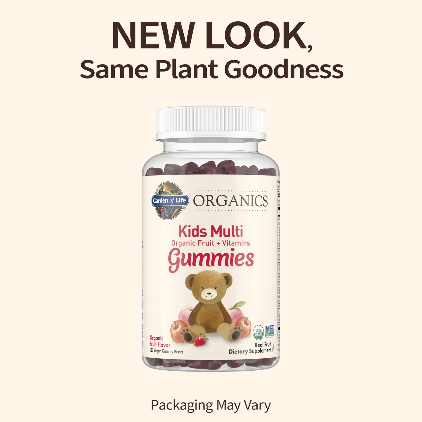 Frasco de vitaminas gomitas Garden of Life Organics para niños