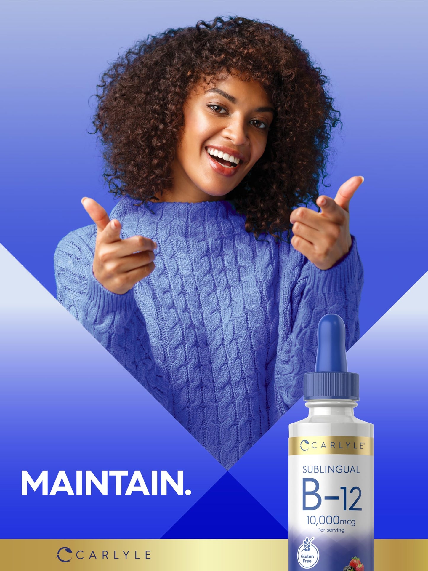 Frasco de vitaminas líquidas B12 Carlyle sin levadura ni lactosa