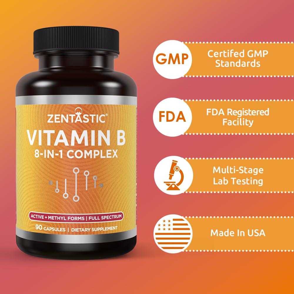 Frasco Zentastic vitamina B complejo 90 cápsulas veganas