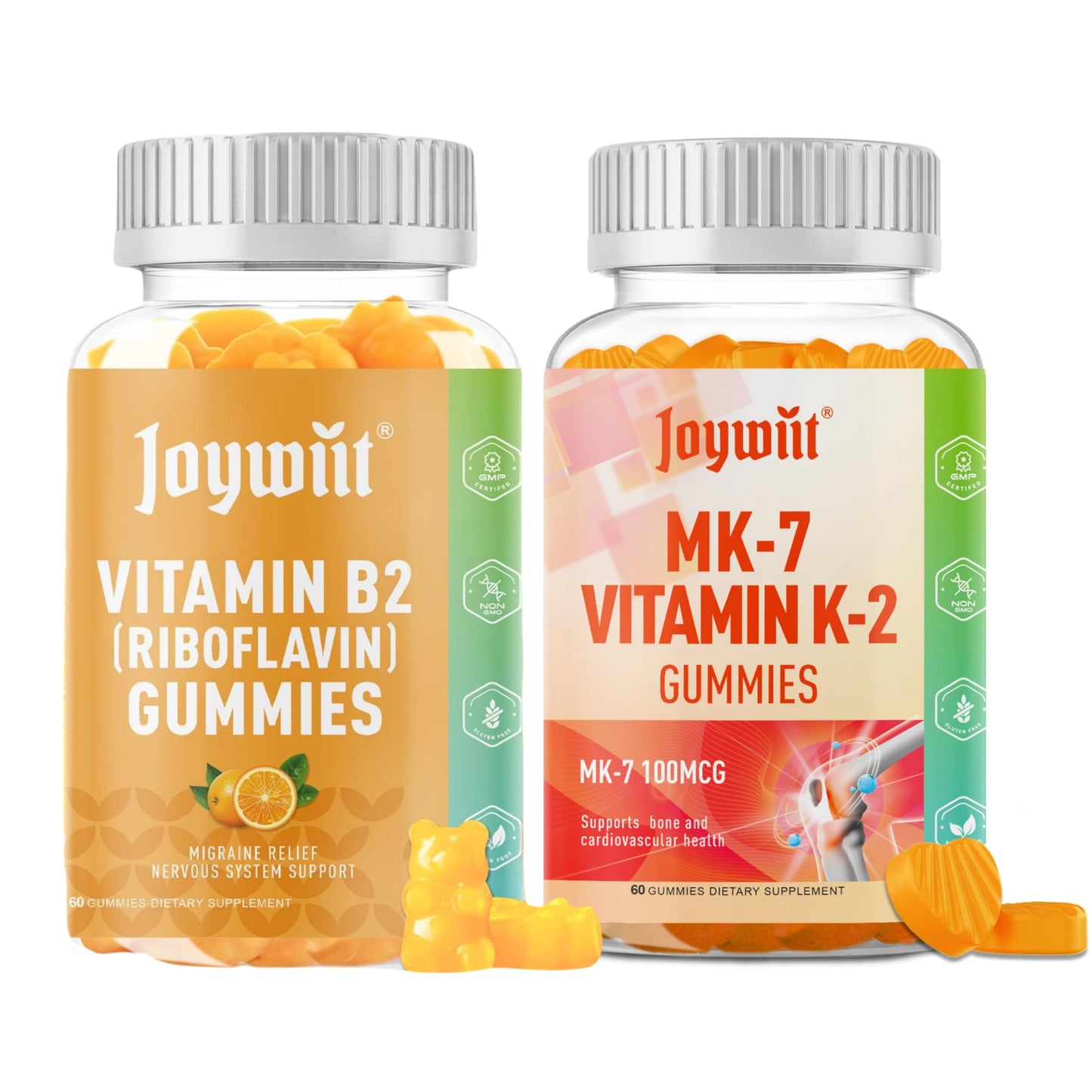 Frascos de gomitas vitamina B2 y K2 Joywiit