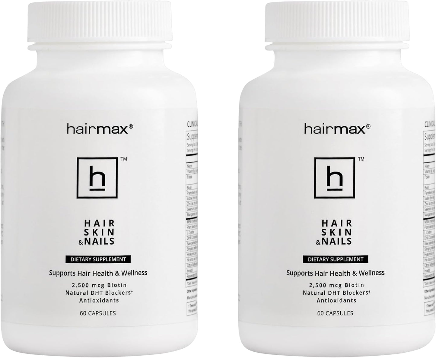 Frascos Hairmax suplemento cabello piel uñas pack 2