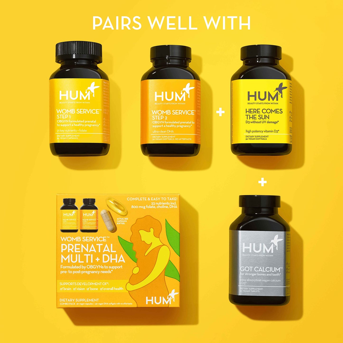 Frascos HUM Womb Service vitaminas veganas para embarazo