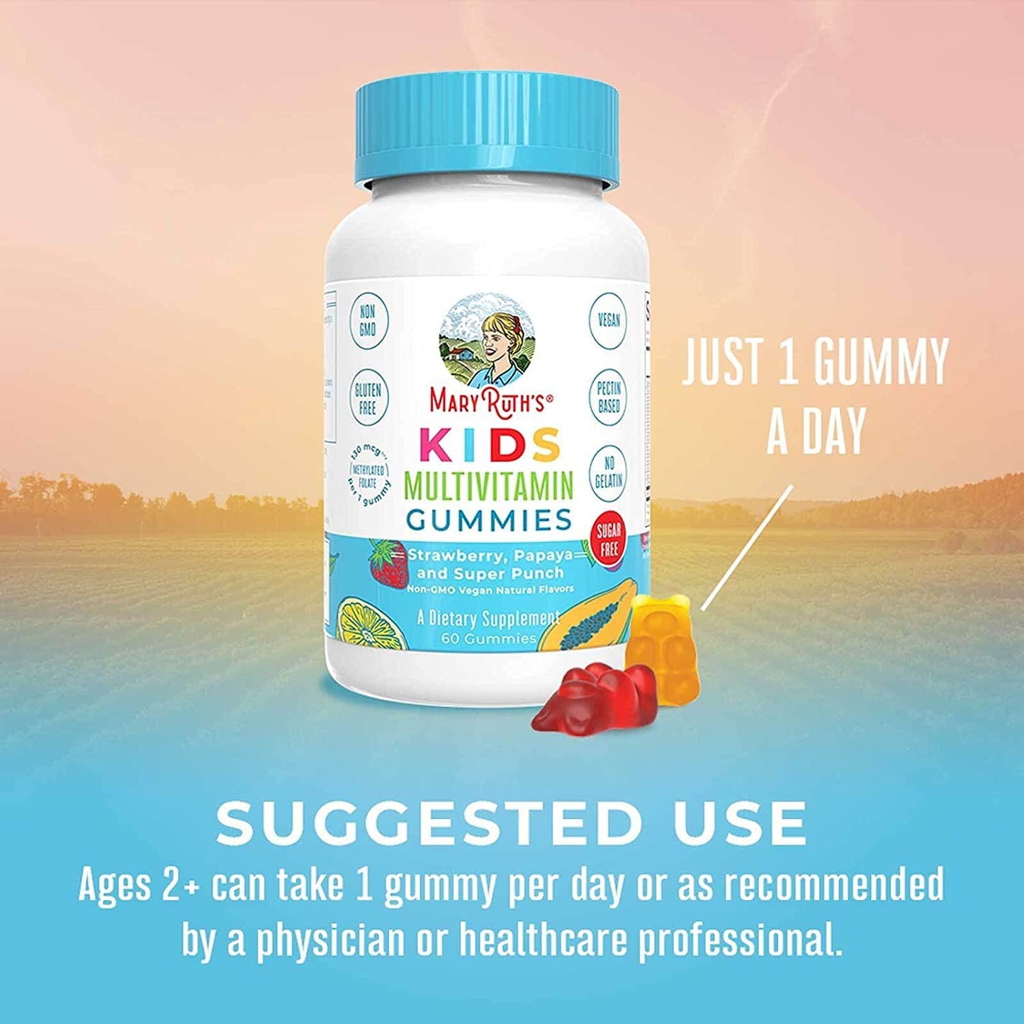 Frascos de multivitaminas MaryRuth Organics para niños y niñas 2 anos en adelante