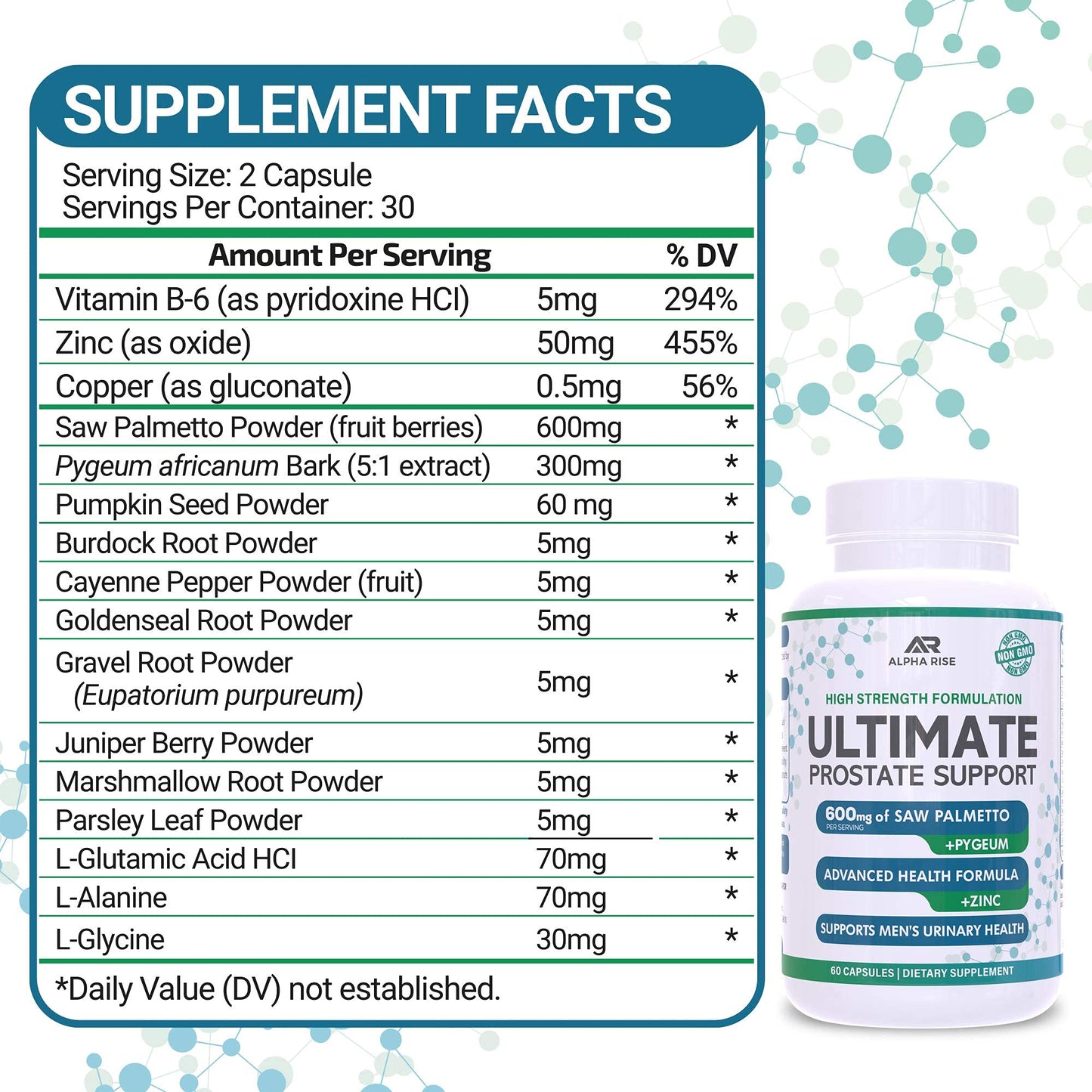 Frascos suplemento Alpha Rise ADK vitaminas hombres