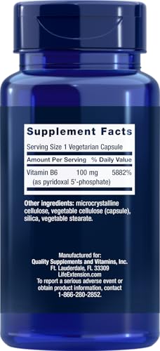 Frasco vitaminas b6 p5p Life Extension etiqueta clara