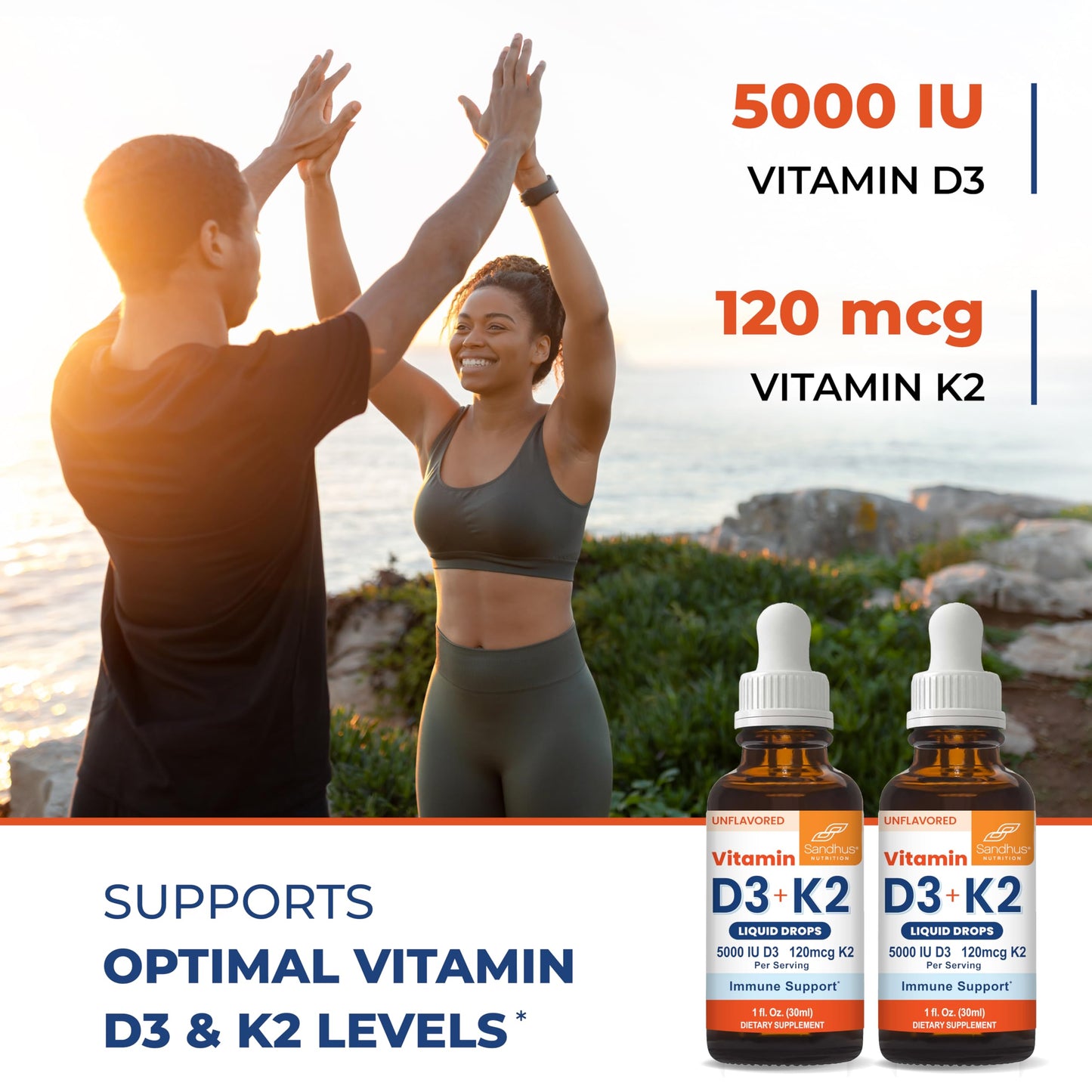 Frascos de Vitaminas D3 K2 Sandhu líquido para adultos