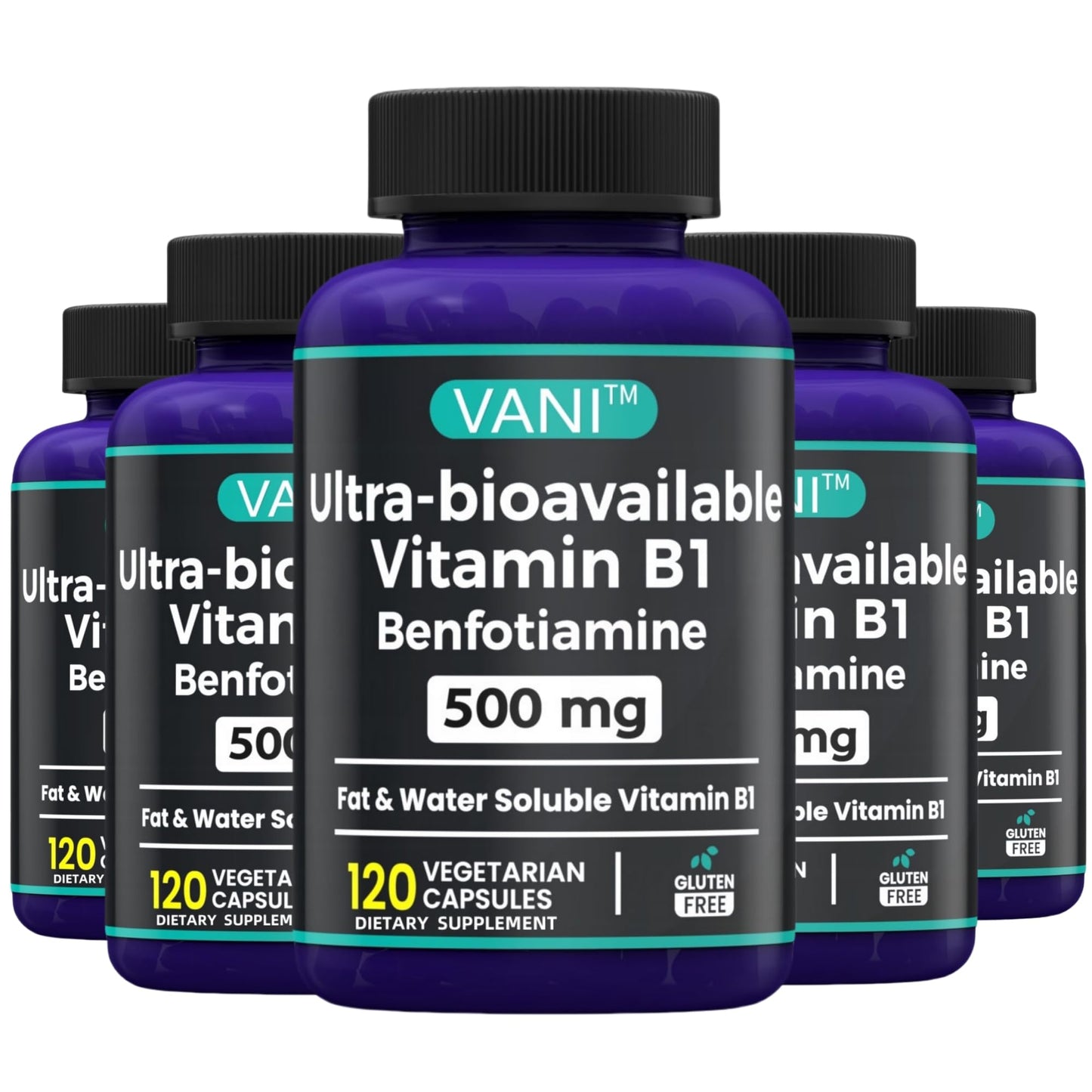 Frasco VANI Vitamina B1 Benfotiamina 500mg 120 cápsulas