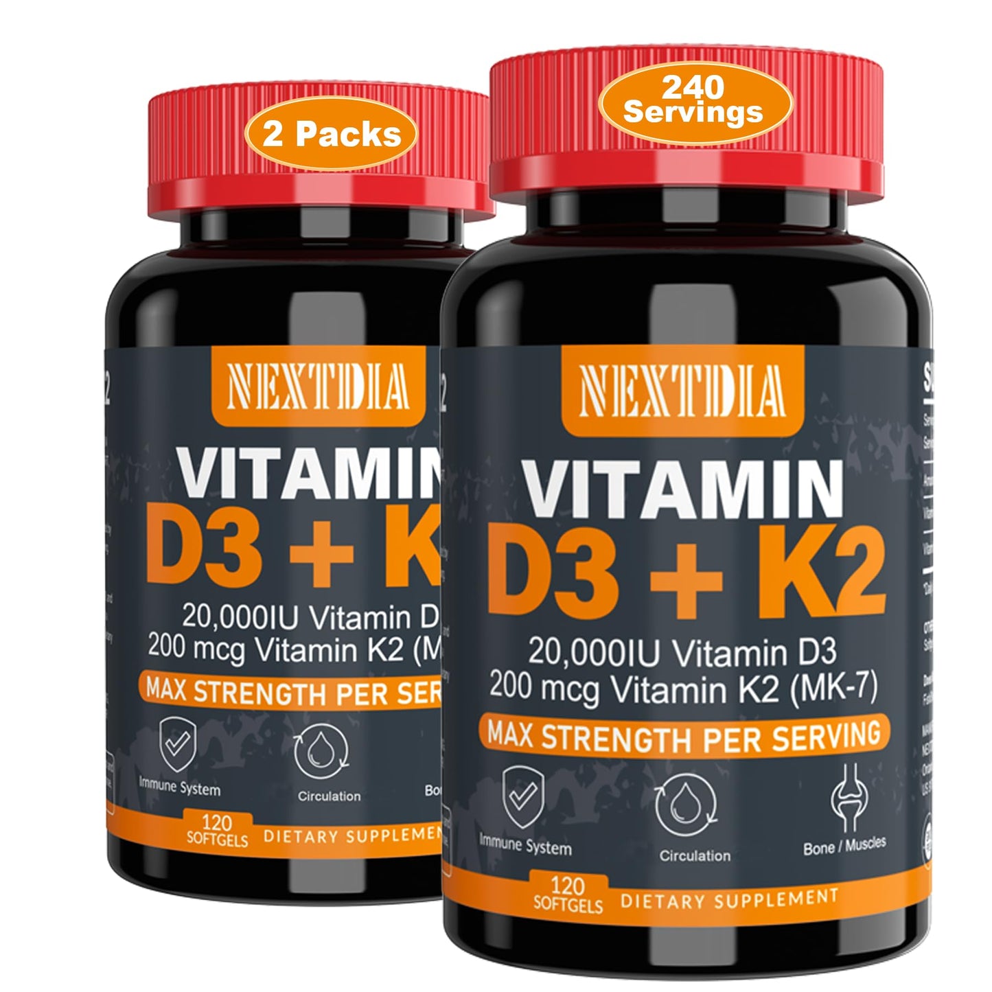 frente botella suplemento vitamina d3 k2 nextdia 20k ui