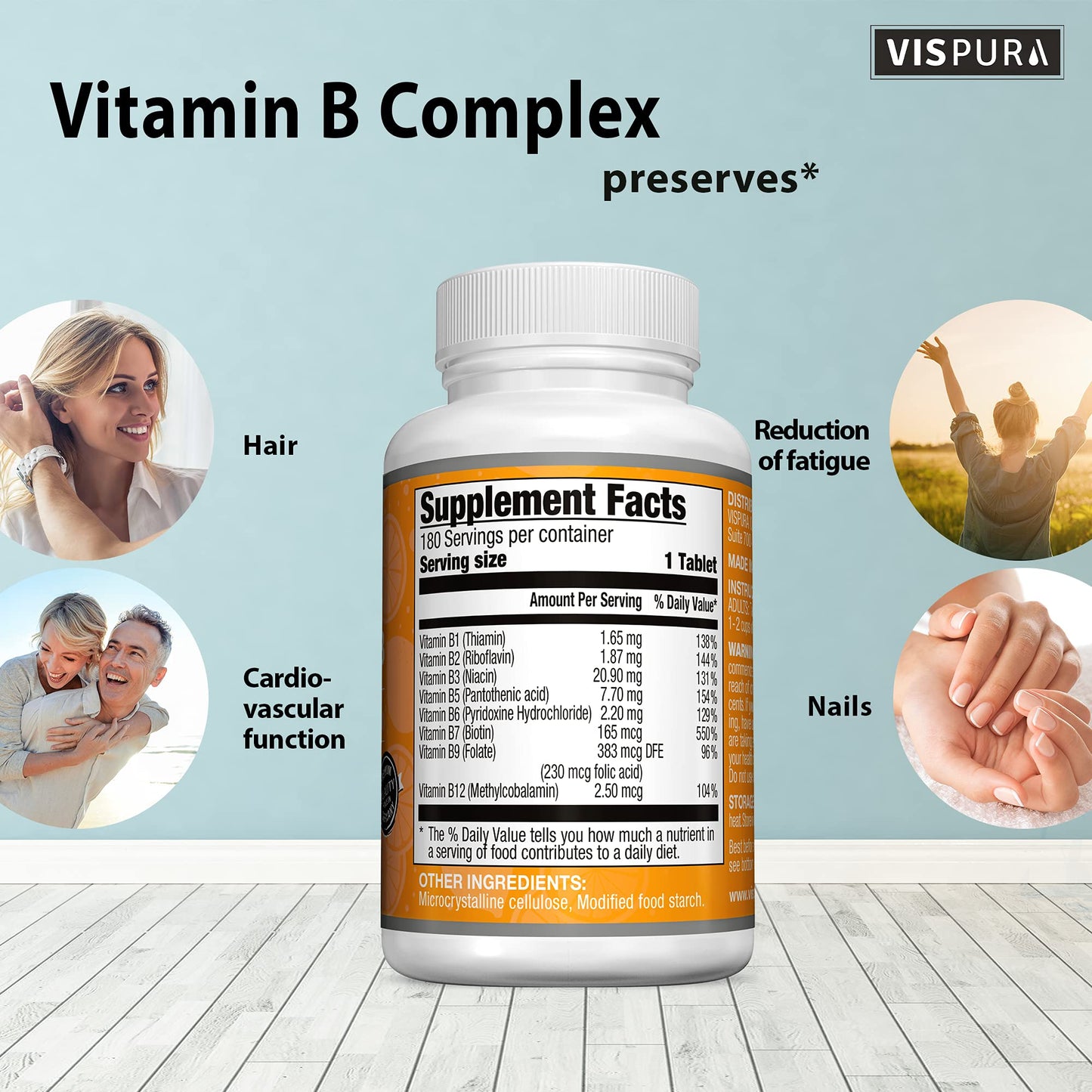 Frontal botella VISPURA vitamina B complejo 180 tabletas veganas