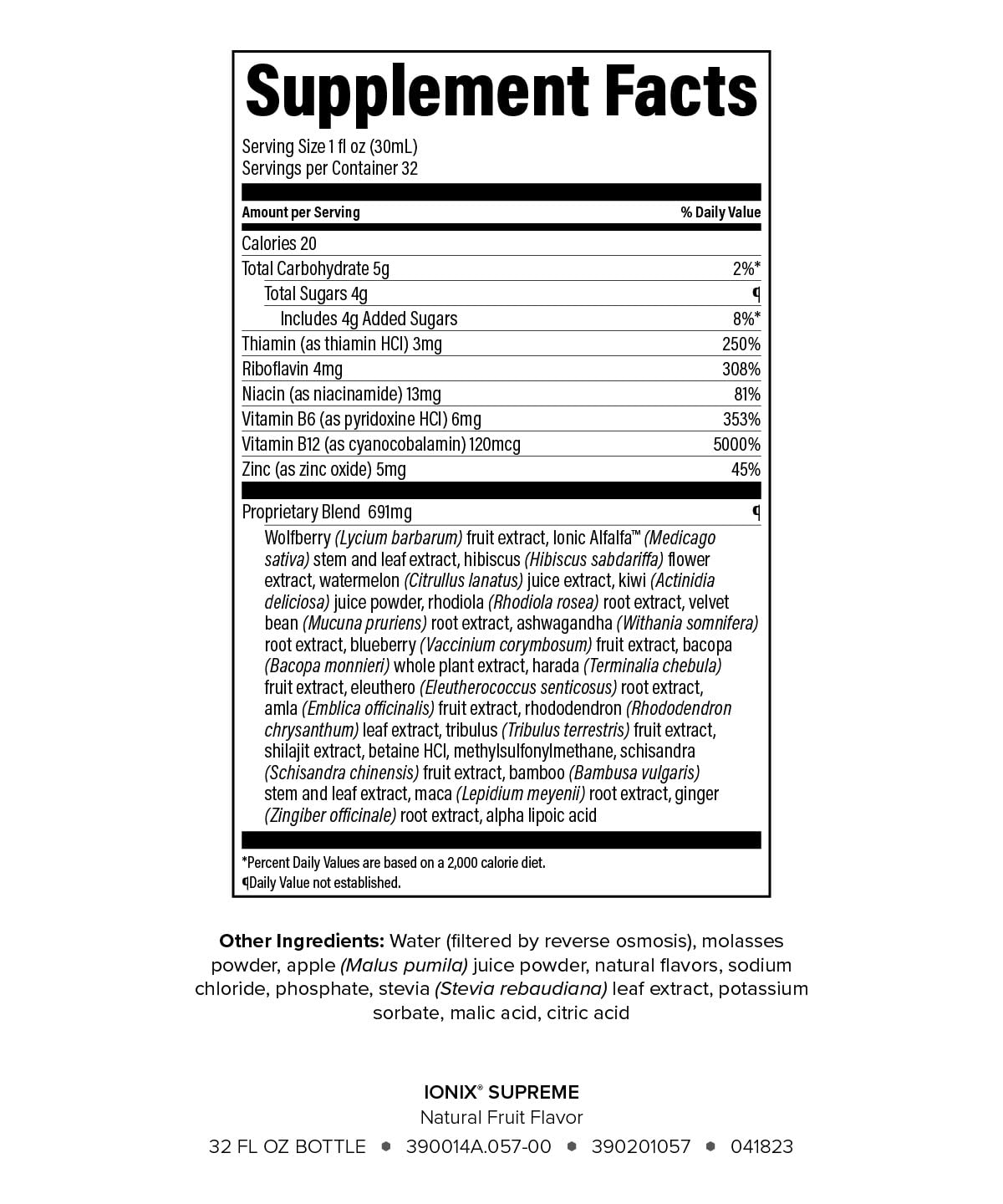 Frontal etiqueta Isagenix Ionix Supreme tónico energía