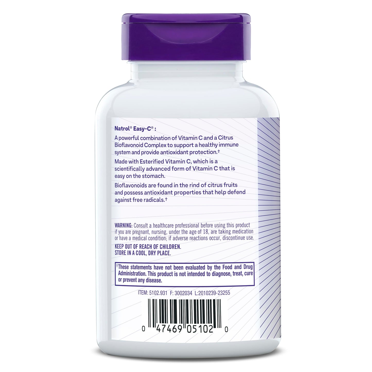 frontal y lados natrol easy-c suplemento vitamina c