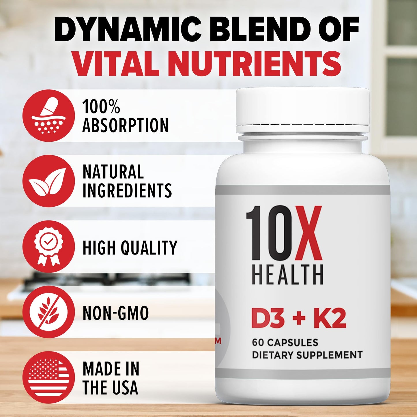Frontal suplemento 10X Health vitamina D3 K2