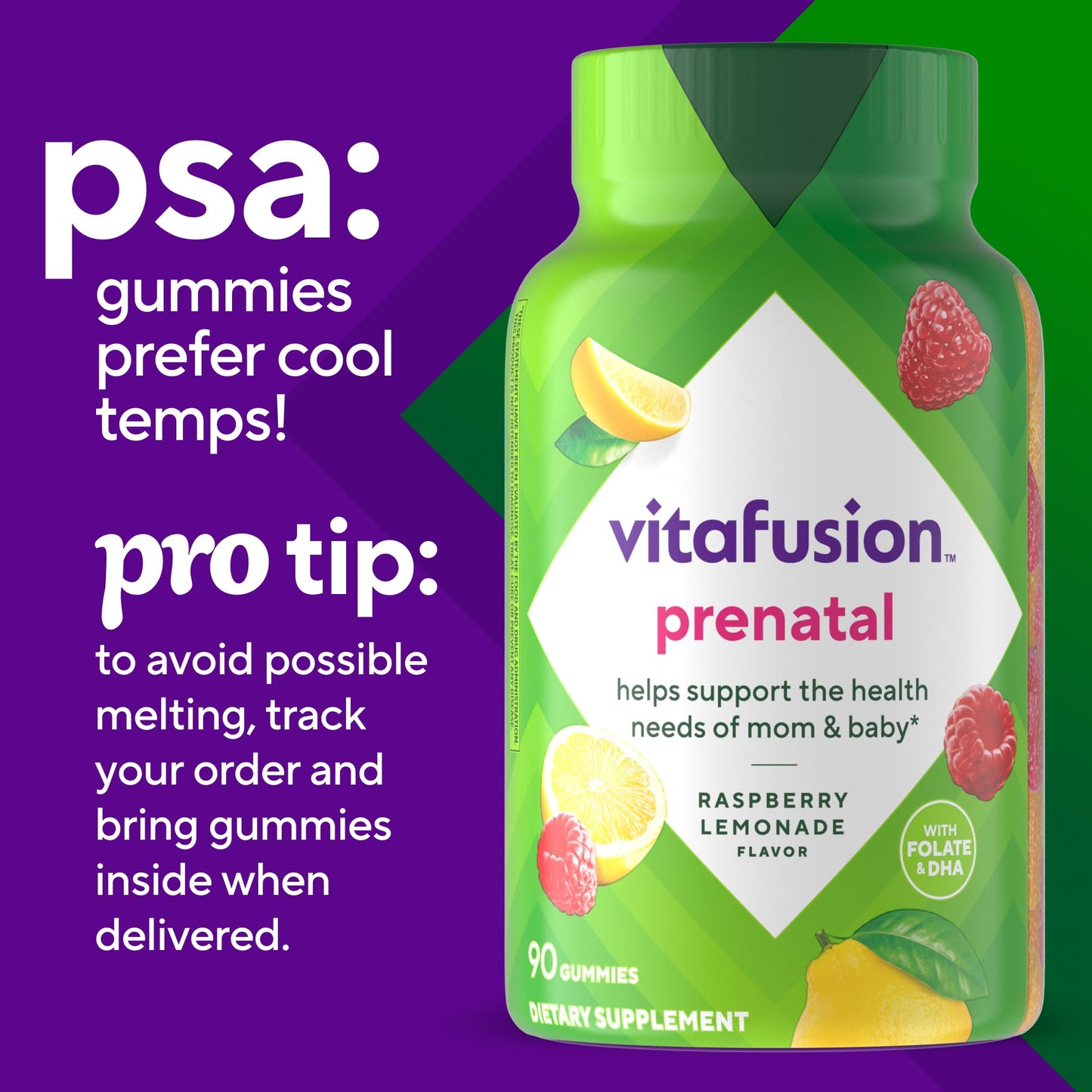 Frutos naturales en vitaminas gummy Vitafusion prenatal