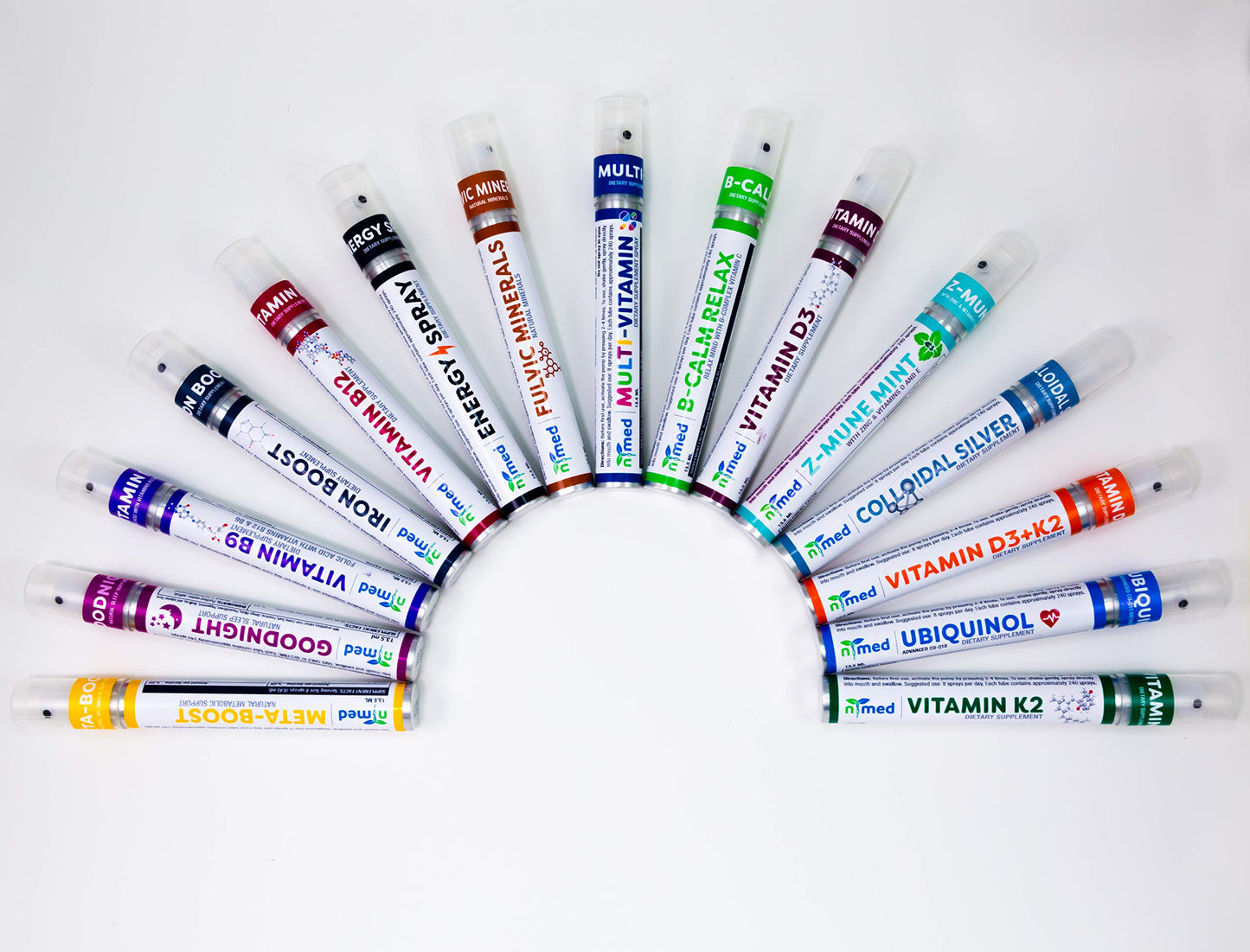 Gama completa de sprays nmed con B-Calm en el centro.